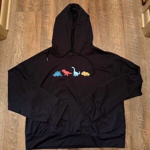 Black Hoodie with Colorful Dino Graphic